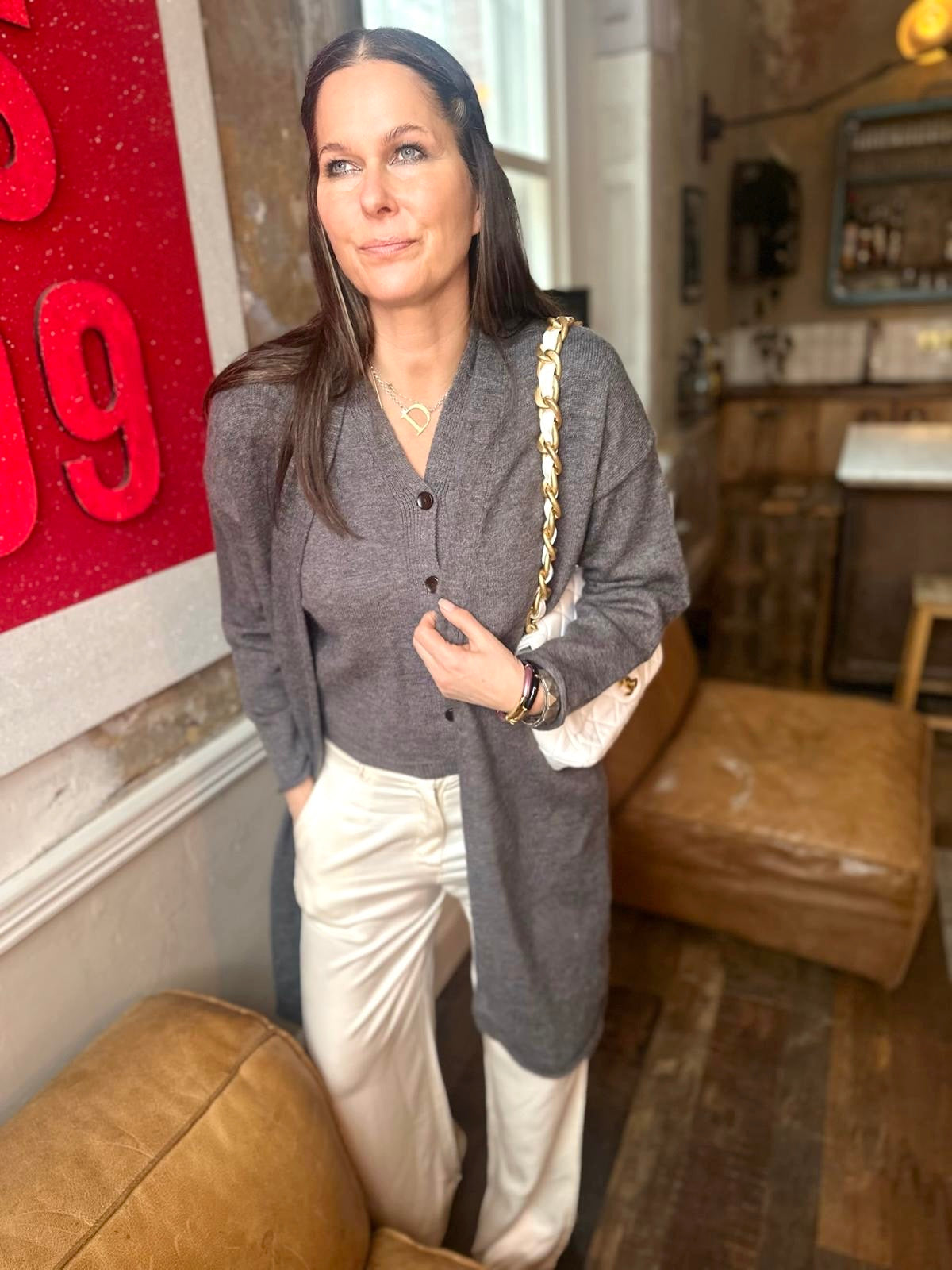 Alissa Long Knitted Cardigan - Grey