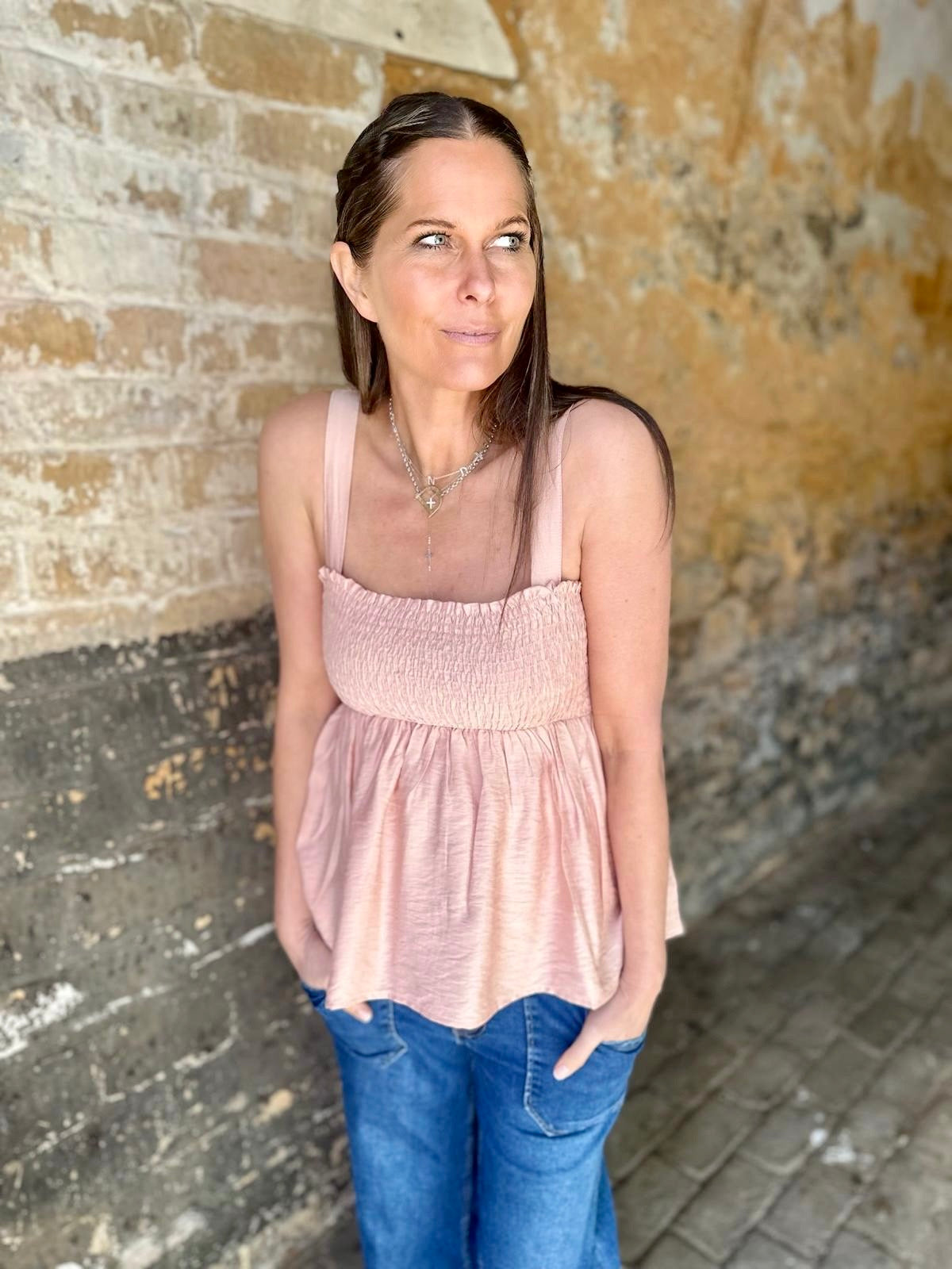 Quinn Shirred Top - Dusky Pink