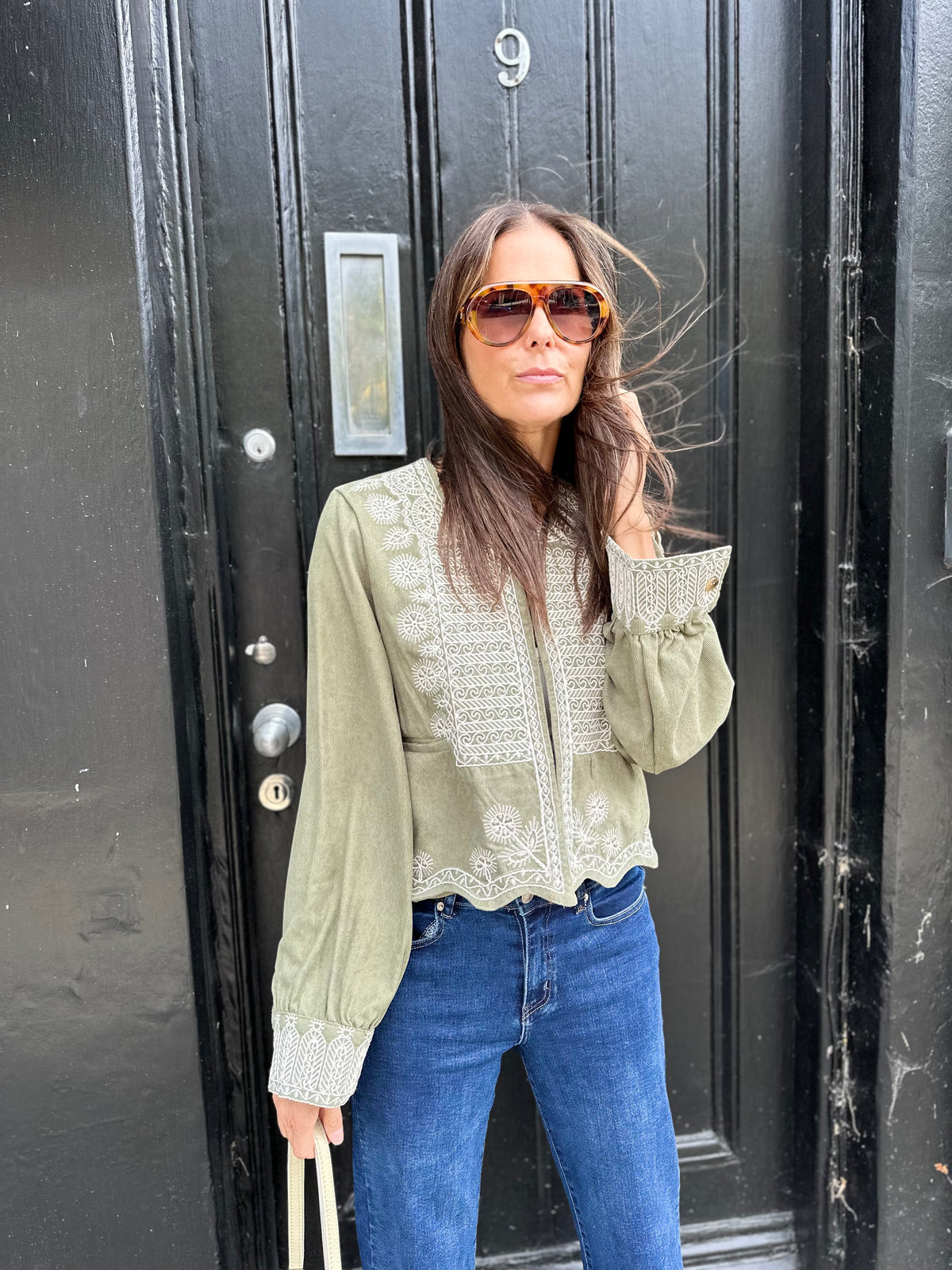 Oriana Embroidered Jacket - Khaki