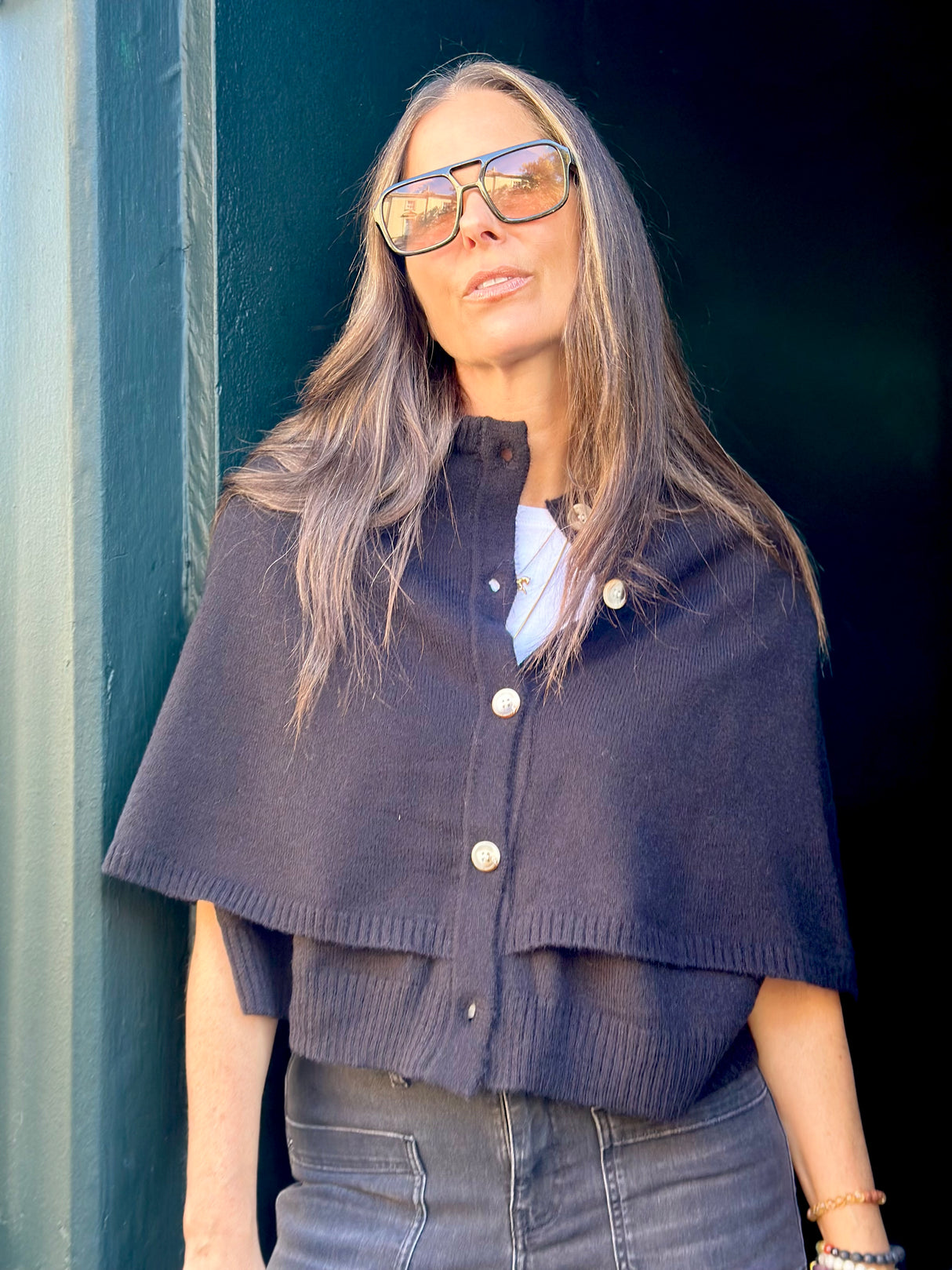 Joy Knitted Cape - Black