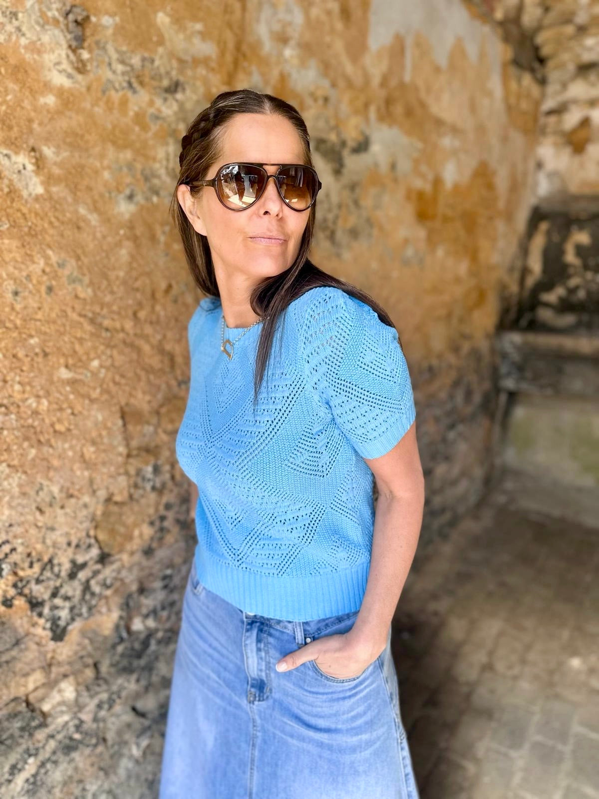 Cam Short Sleeve Knit - Blue