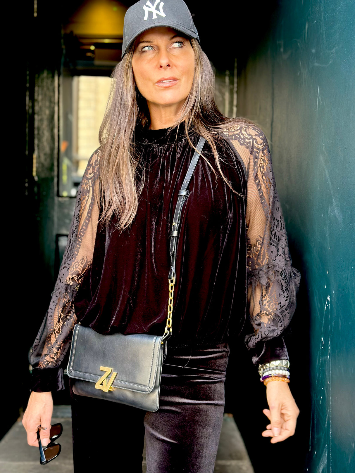 Rory Lace Sleeve Top - Black