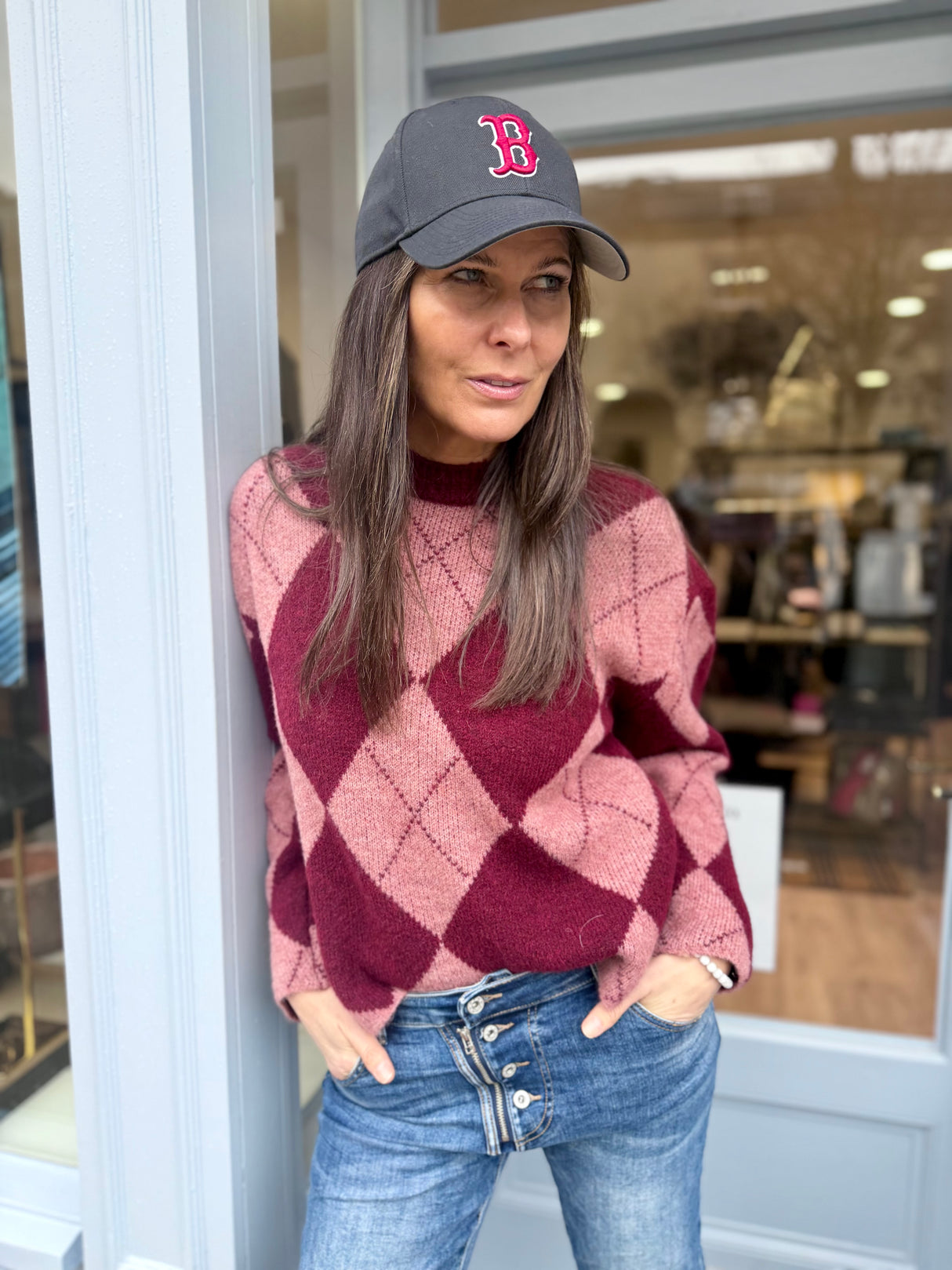 Rosie Argyle Knit - Cherry