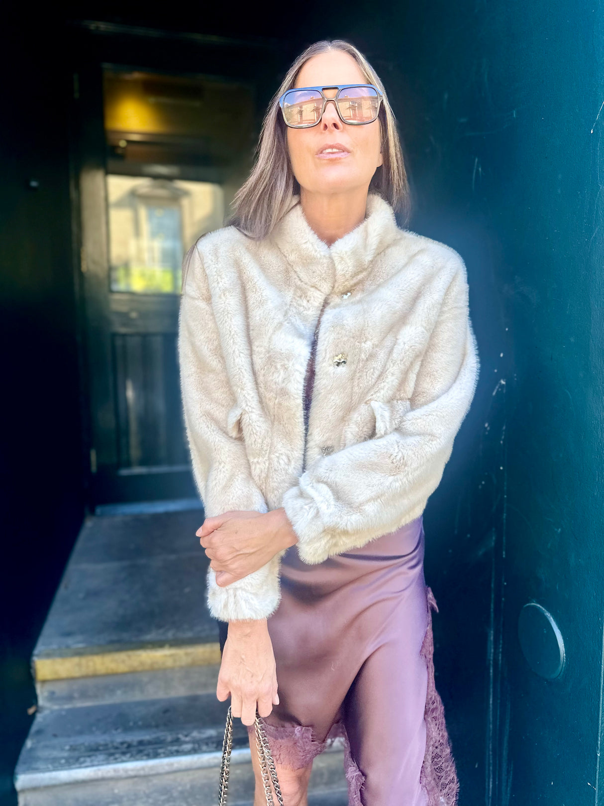 Benny Faux Fur Bomber Jacket - Cream