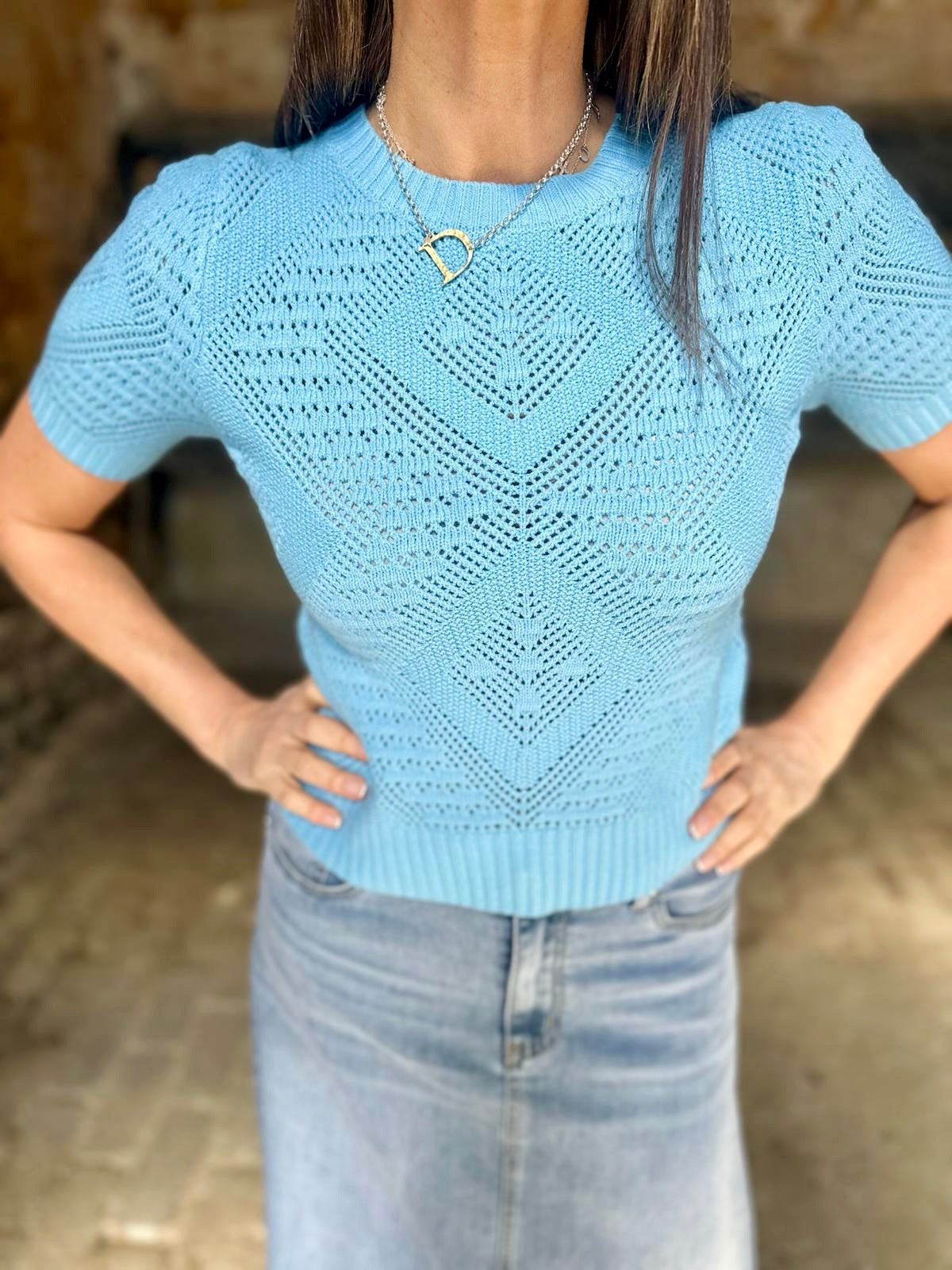 Cam Short Sleeve Knit - Blue