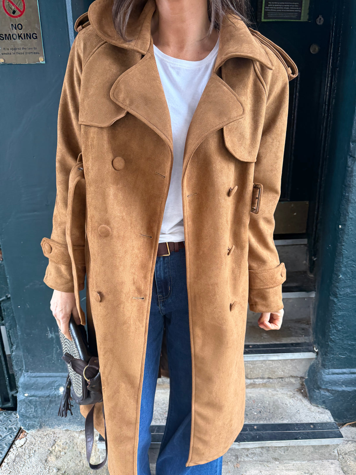 Tabitha Faux Suede Trench - Tan