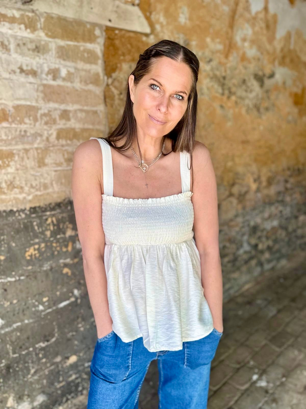 Quinn Shirred Top - Natural