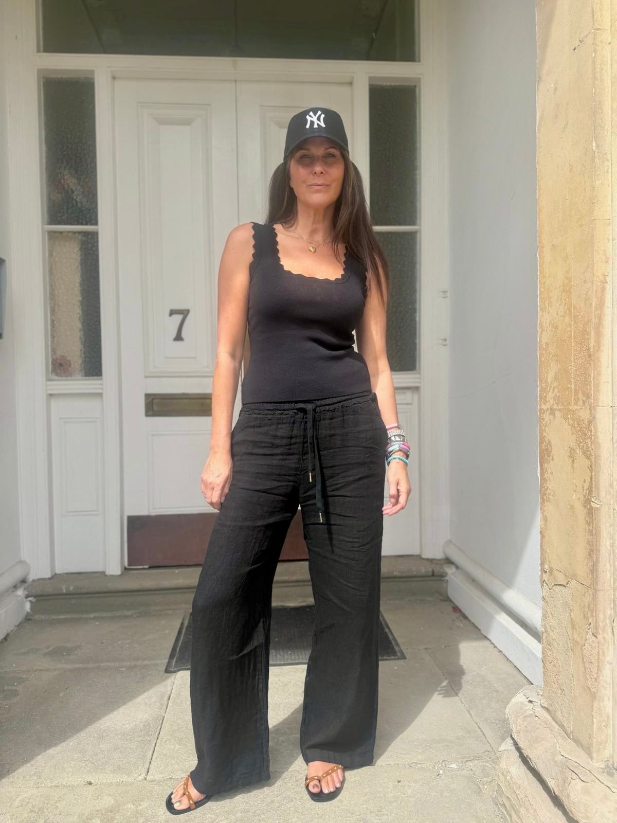 Linen Drawstring Pant - Black