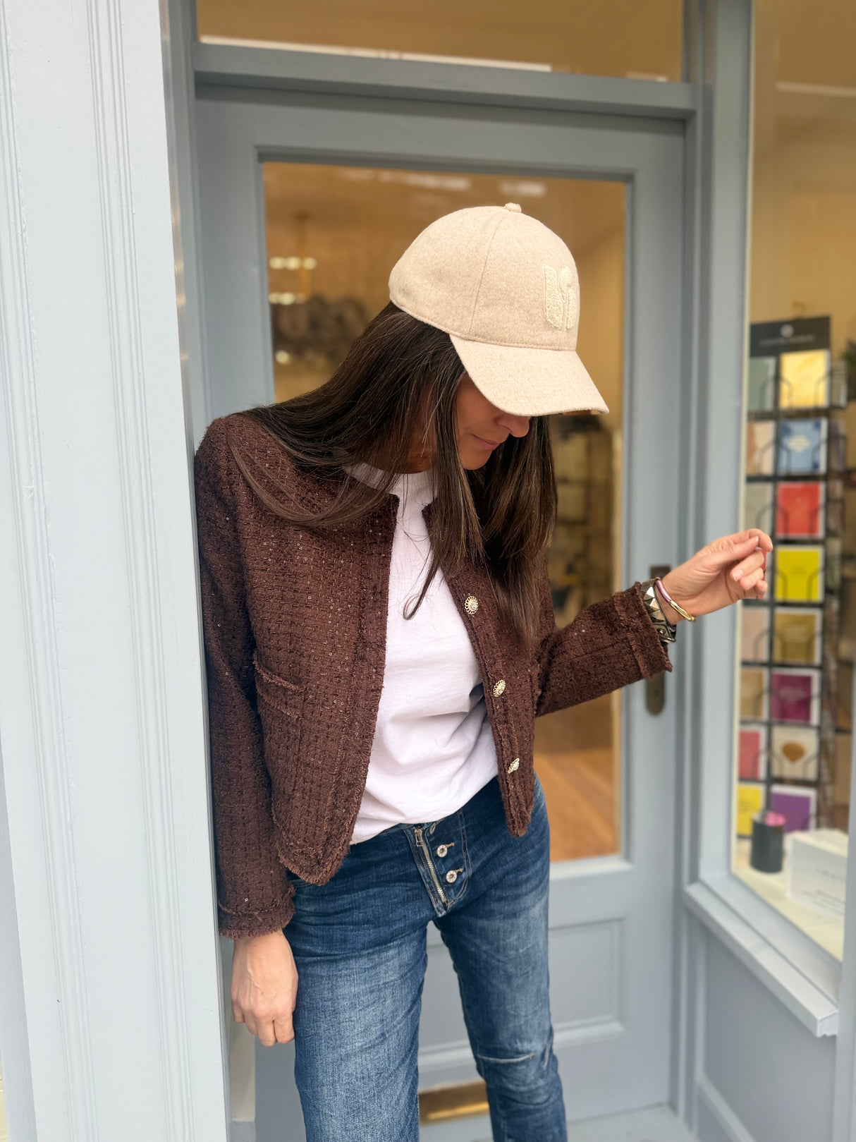 Cecile Cropped Tweed Jacket - Chocolate