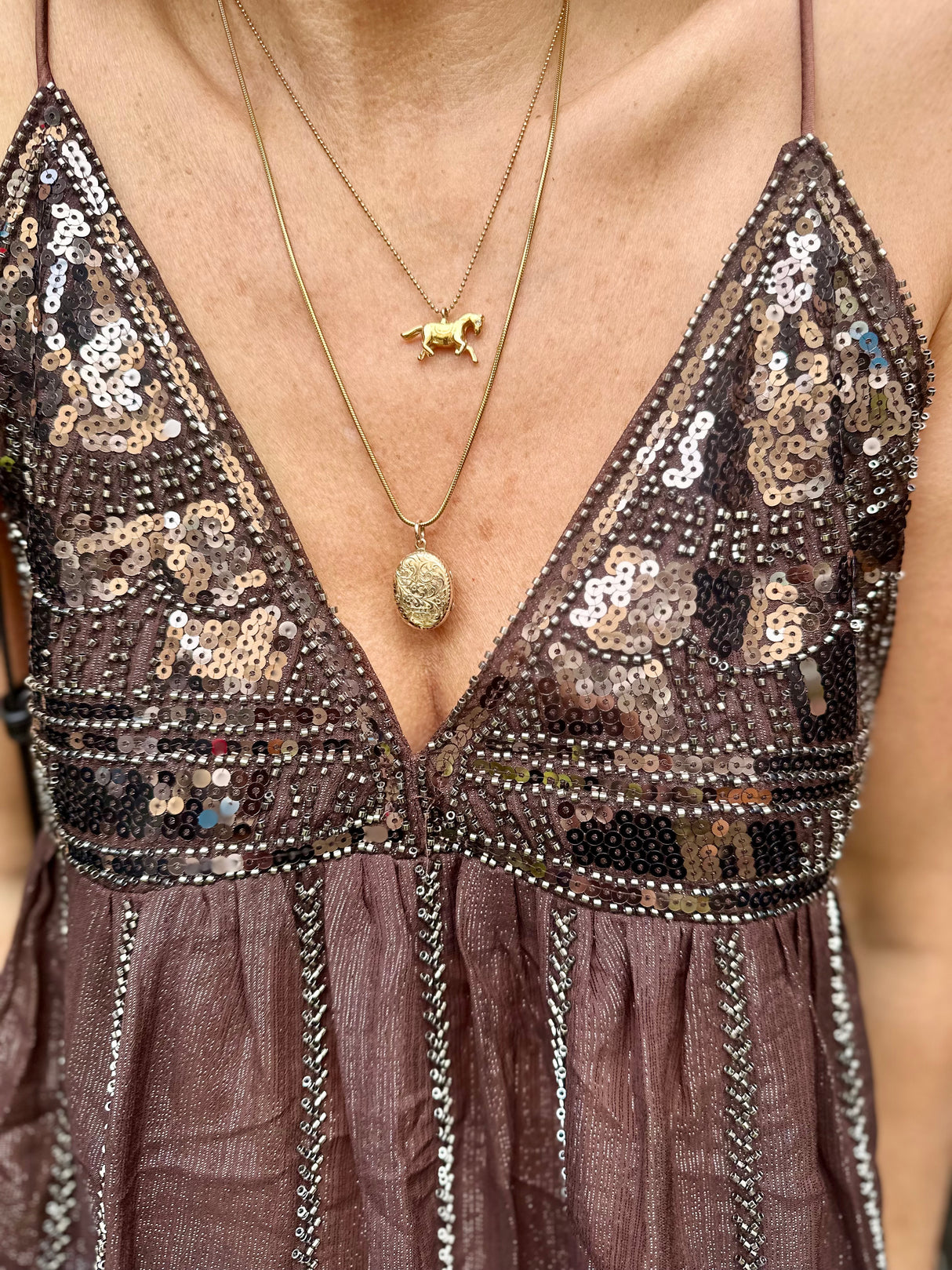 Liza Sequin Camisoles - Chocolate