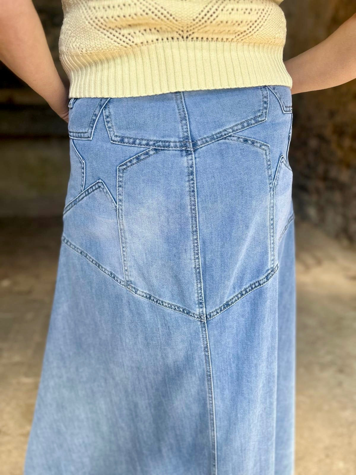 Crush Denim Maxi Skirt