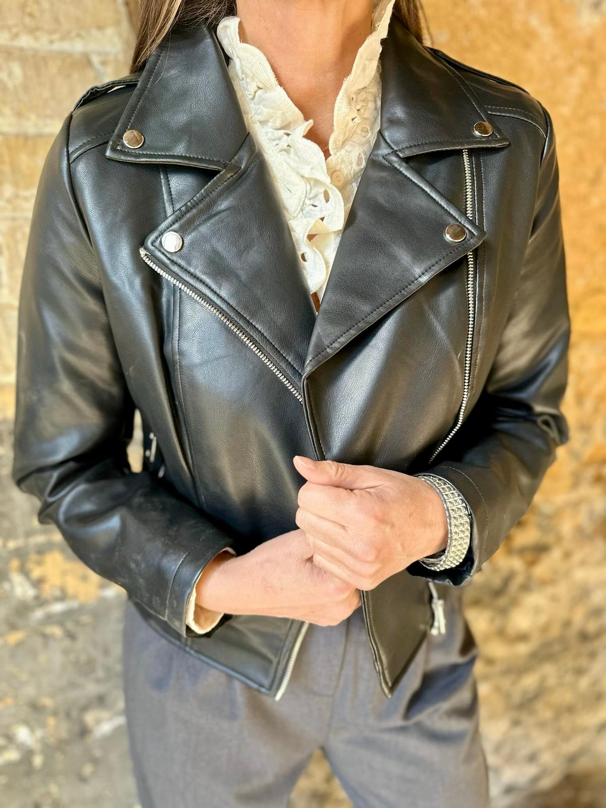 Biker Jacket With Collar - Black