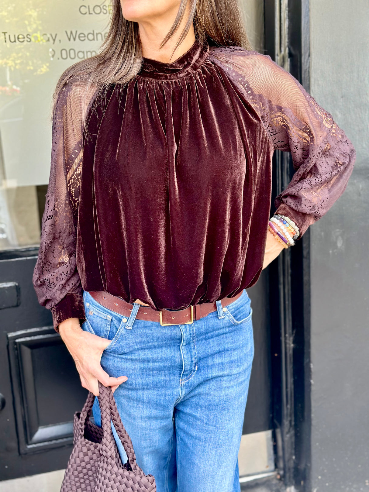 Rory Lace Sleeve Top - Chocolate