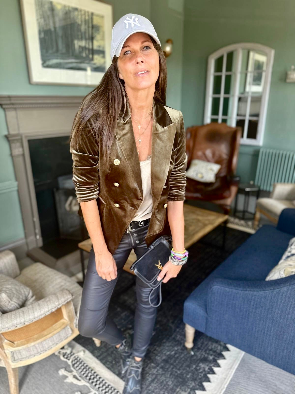 Victoria Velvet Blazer - Army Green