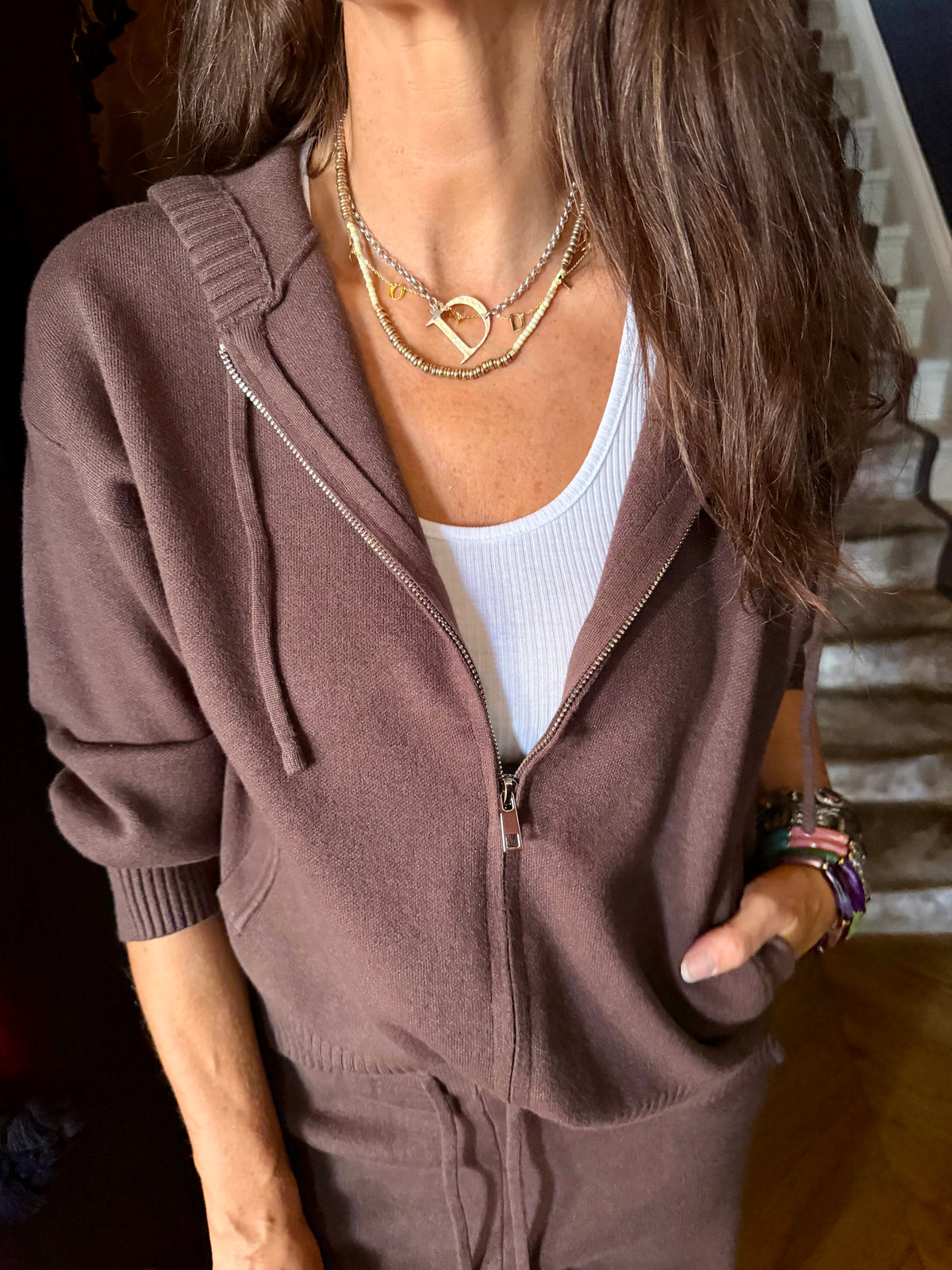Sue Knitted Hoodie - Chocolate