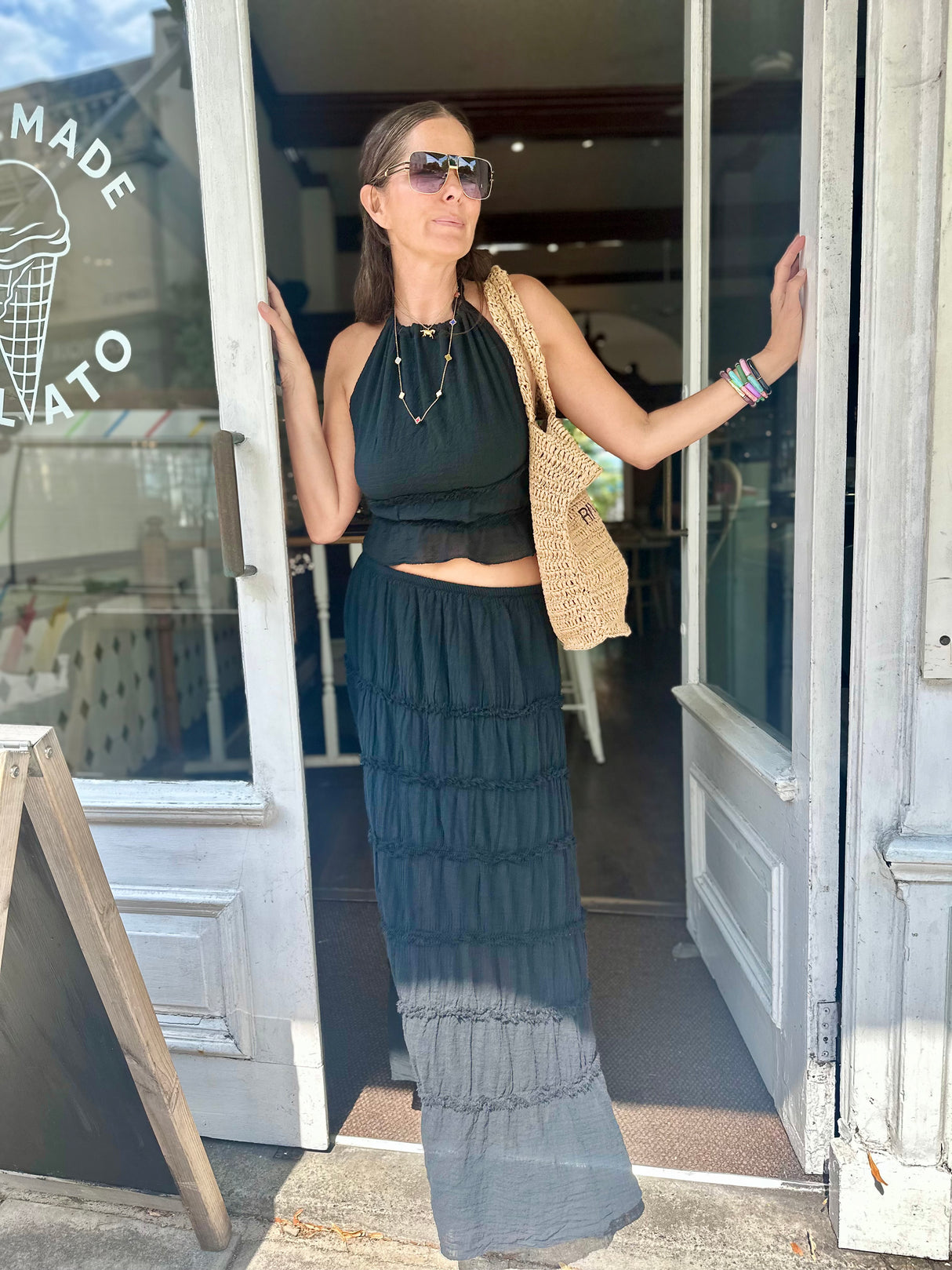 Gigi Open Back Tie Top - Black