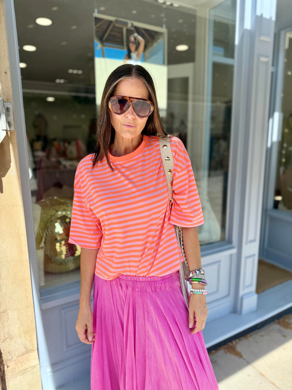 Lara Stripe Tee - Neon