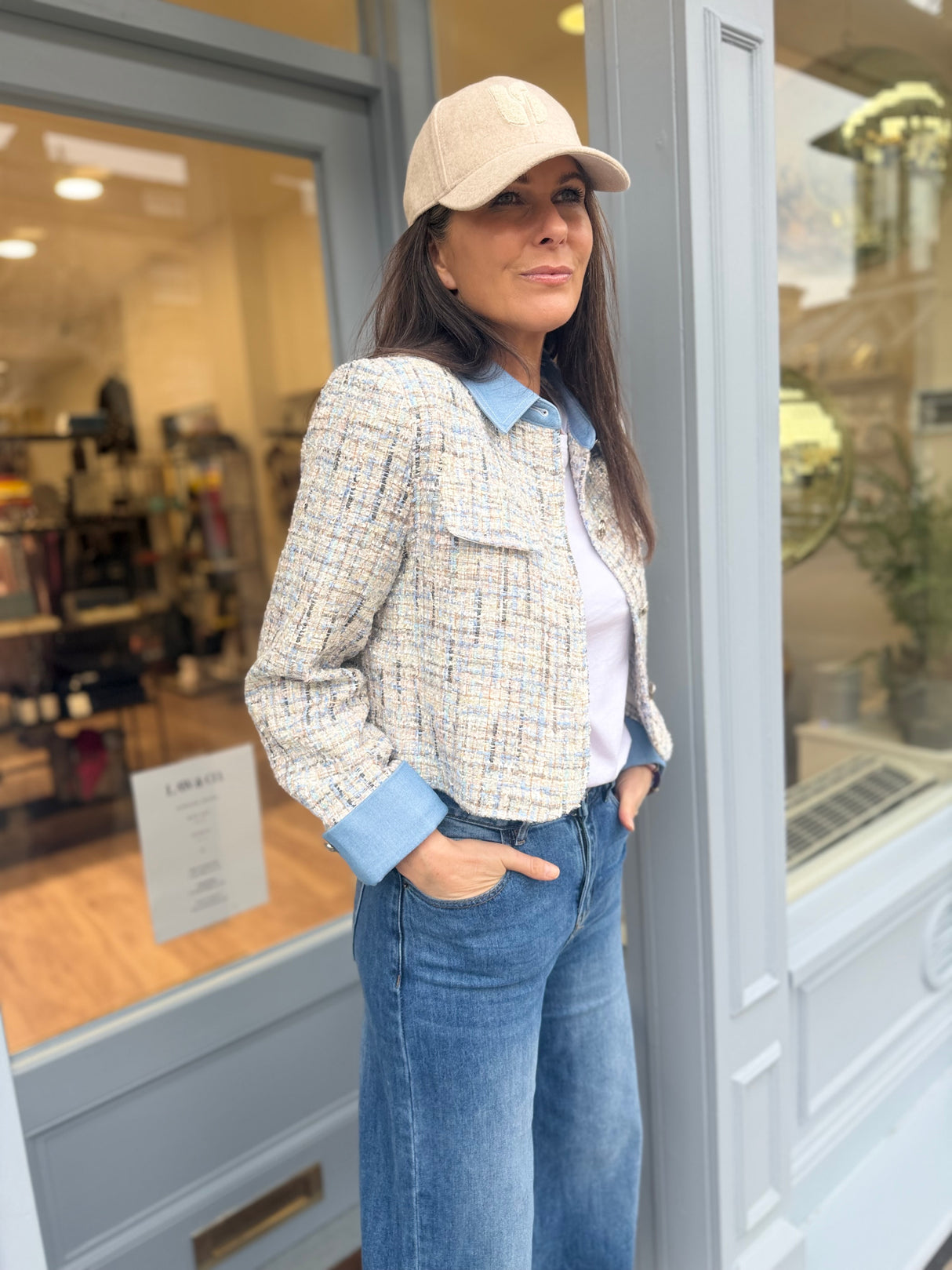 Verity Sequin Cropped Jacket - Baby Blue