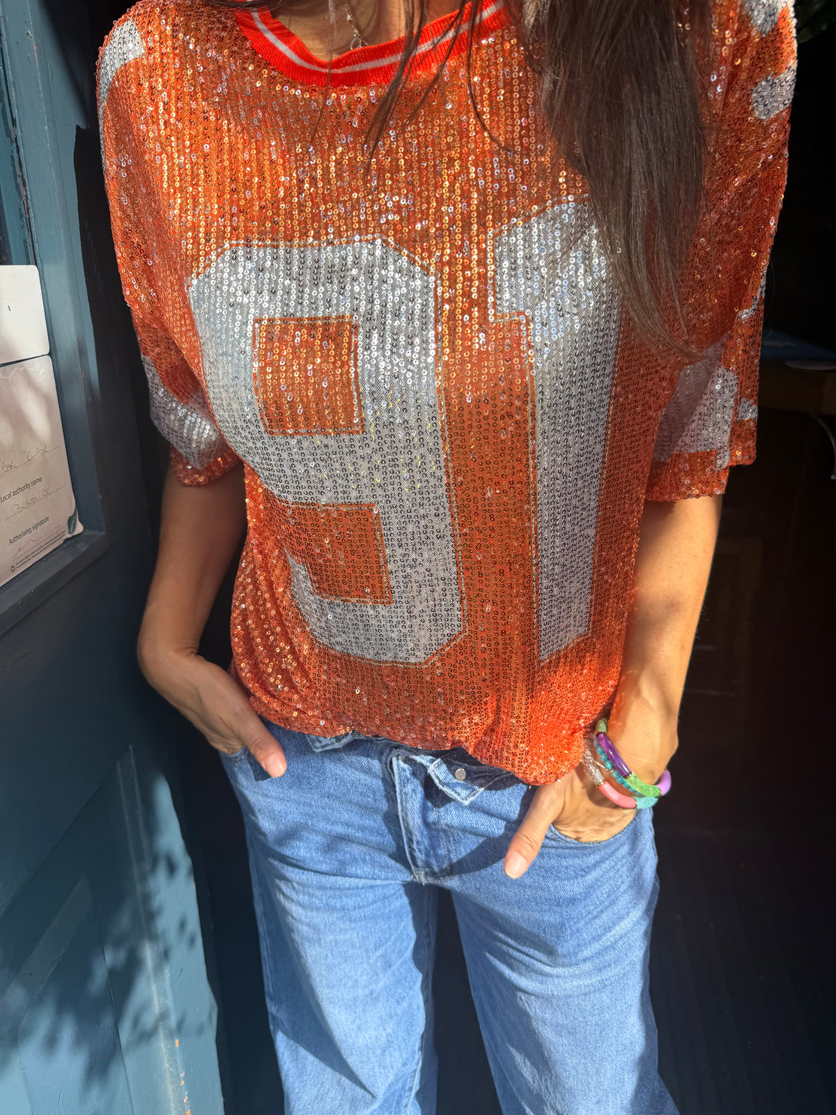 Sequin NFL Inspired Top - Orange