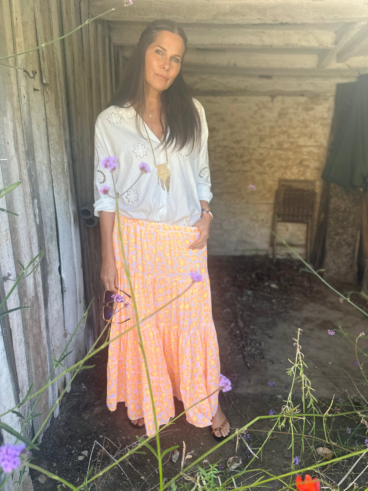 Heather Animal Print Skirt - Fluoro Orange