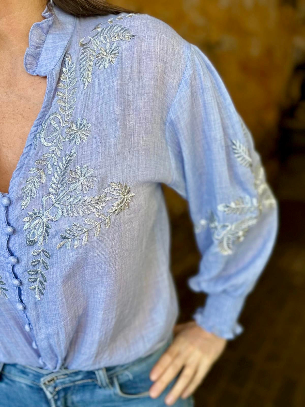 Neomie Embroidered Blouse Blue