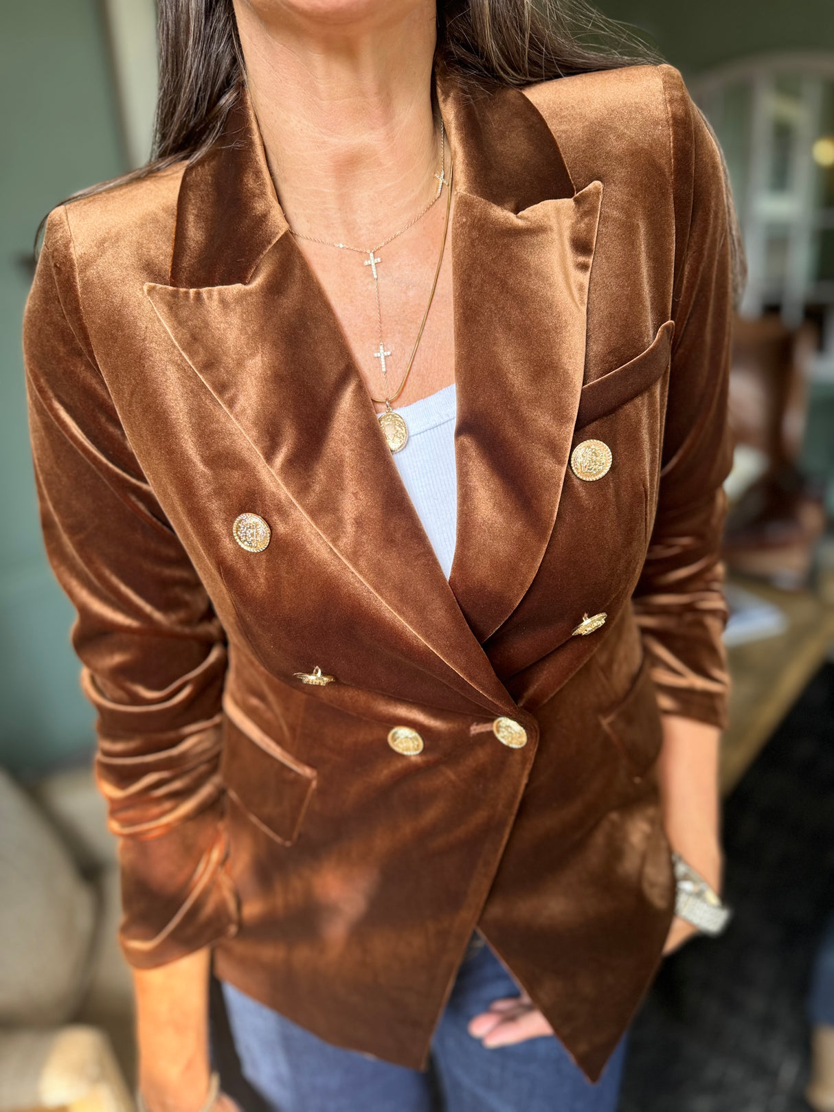 Victoria Velvet Blazer - Bronze