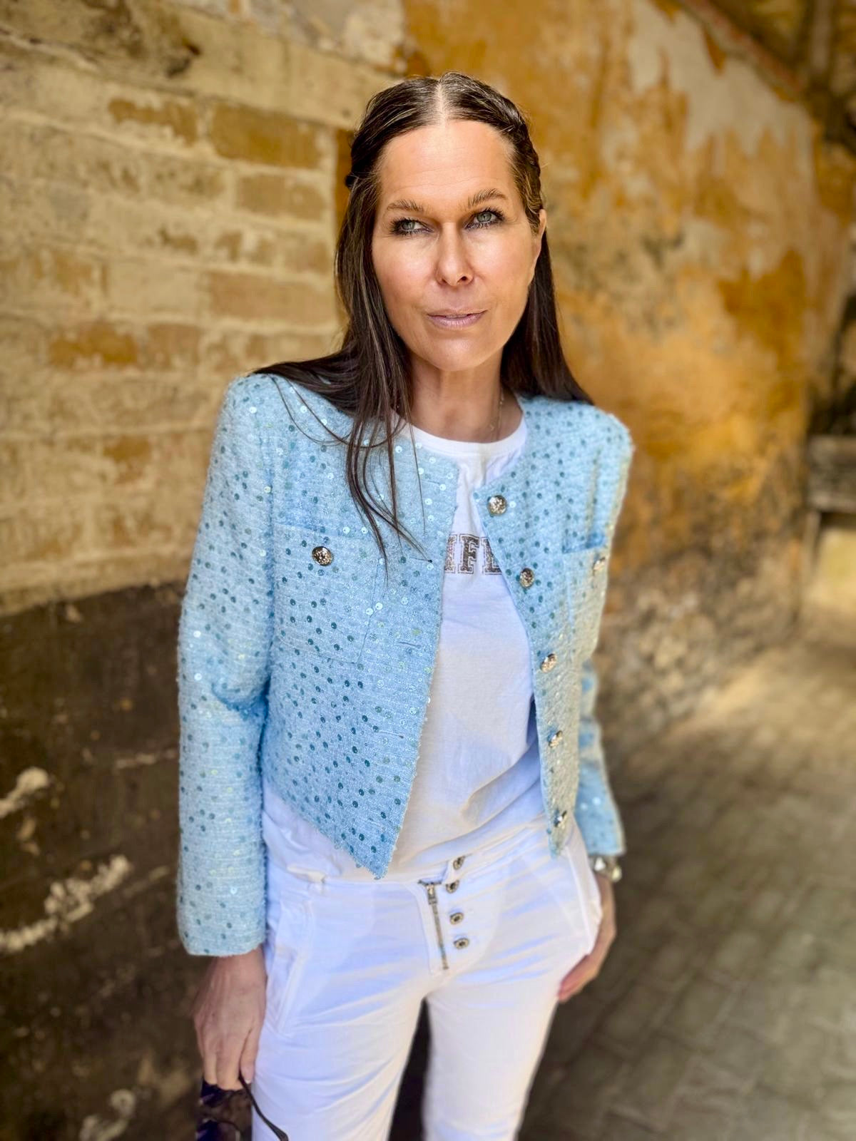 Fossie Sequin Blazer - Sky Blue