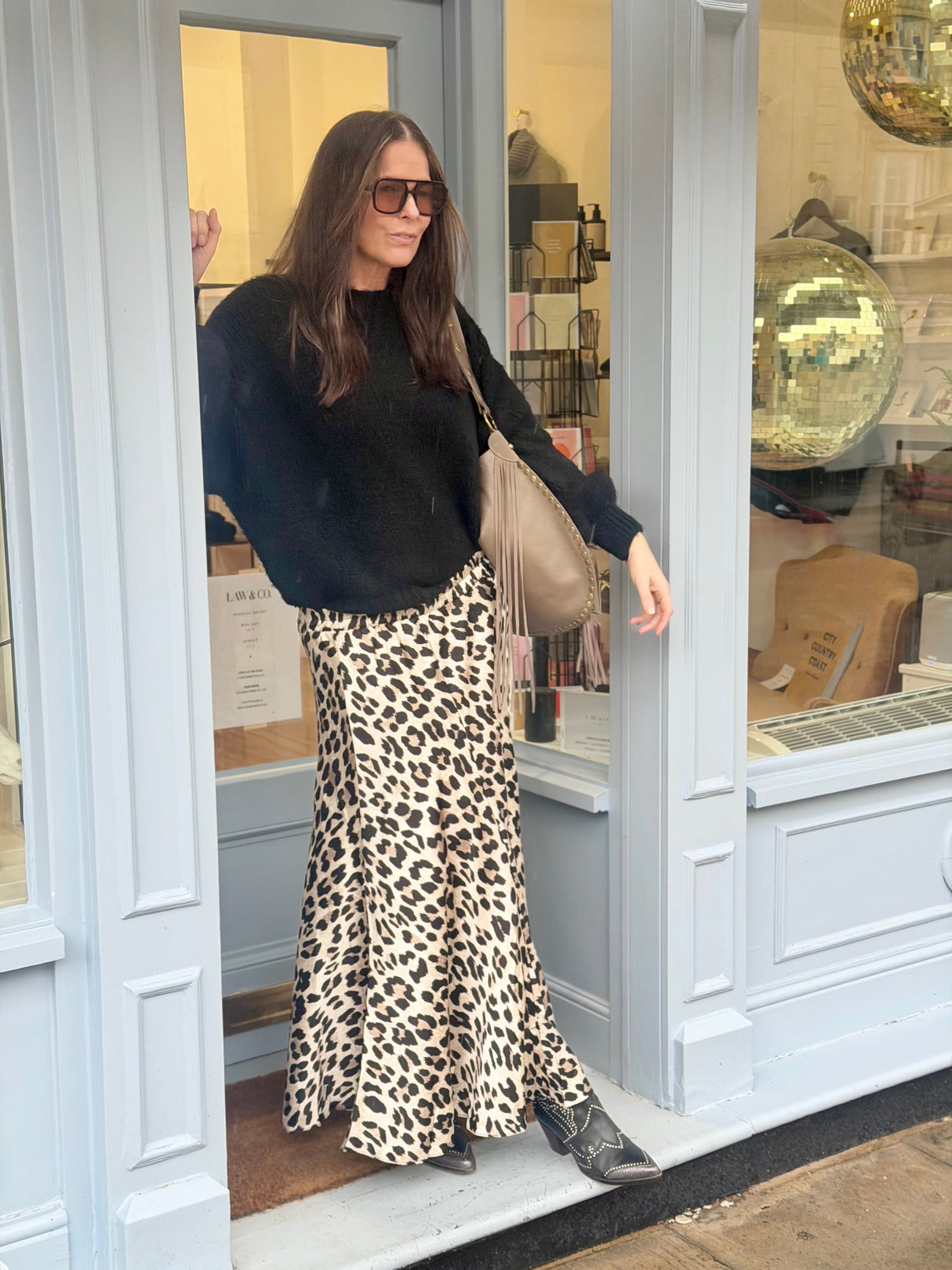 Layla Animal Print Midi Skirt - Sand