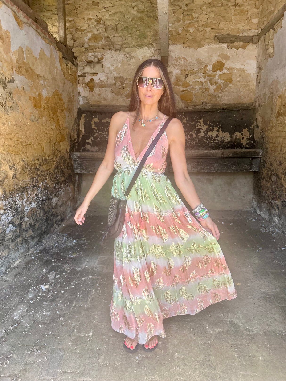 Crystal Metallic Maxi Dress - Orange