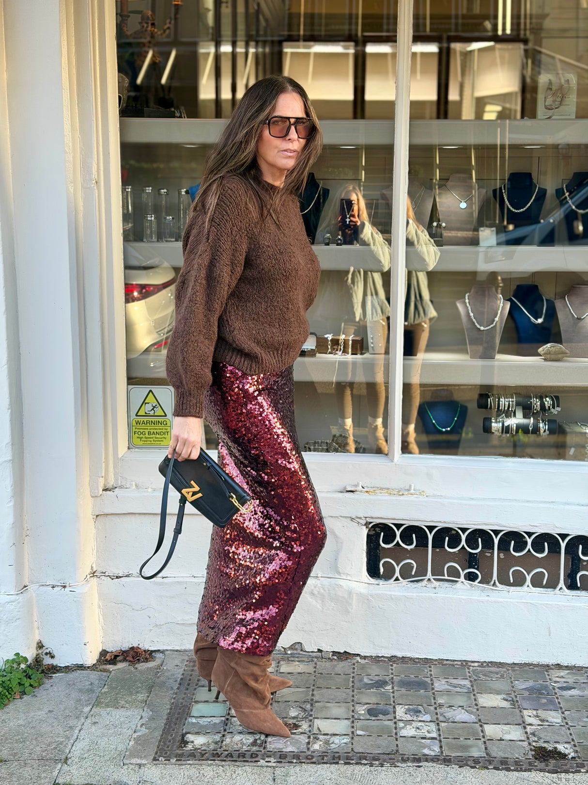 Mariah Sequin Midi Skirt - Cherry