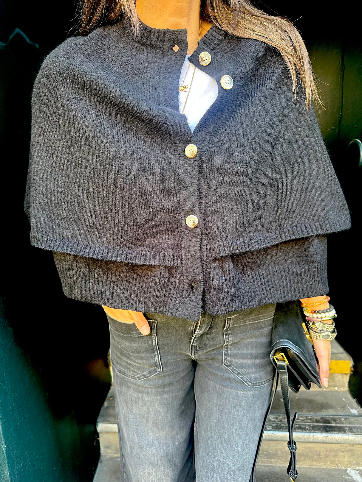 Joy Knitted Cape - Black