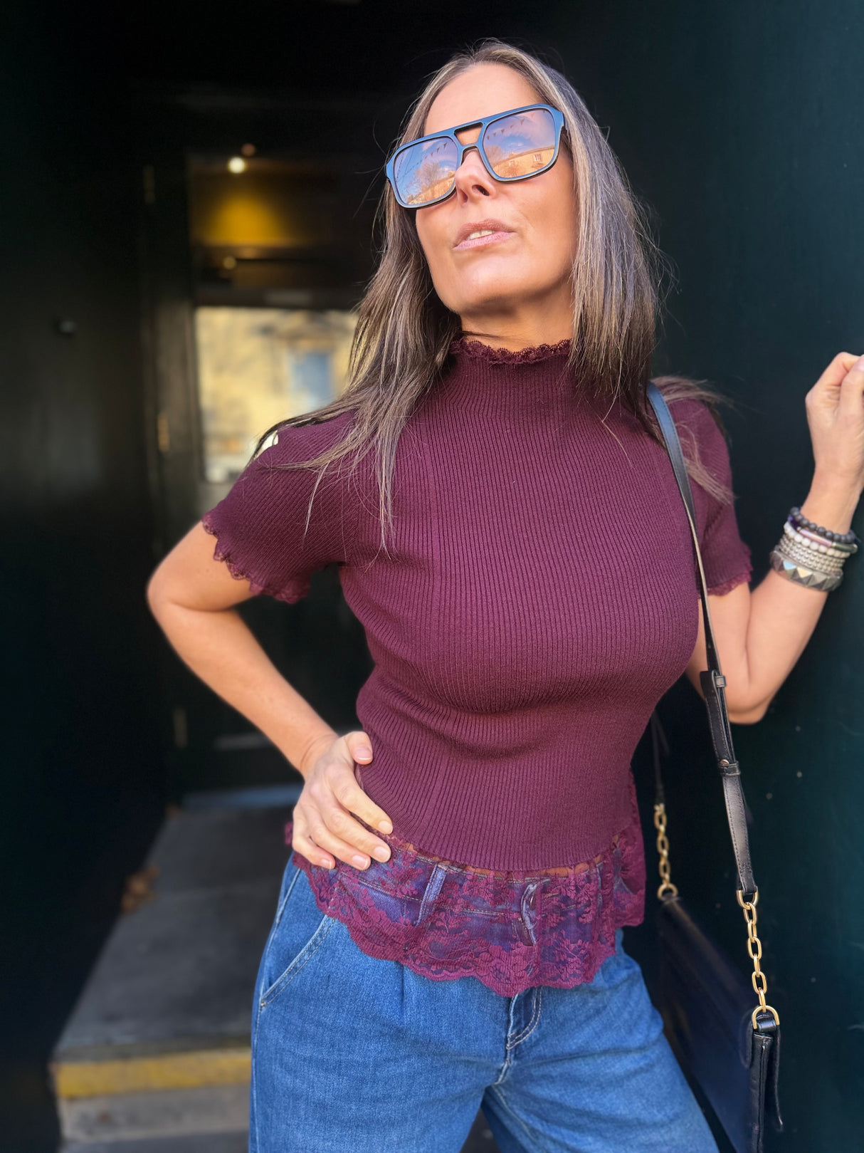 Ophelia Short Sleeve Turtleneck - Cherry