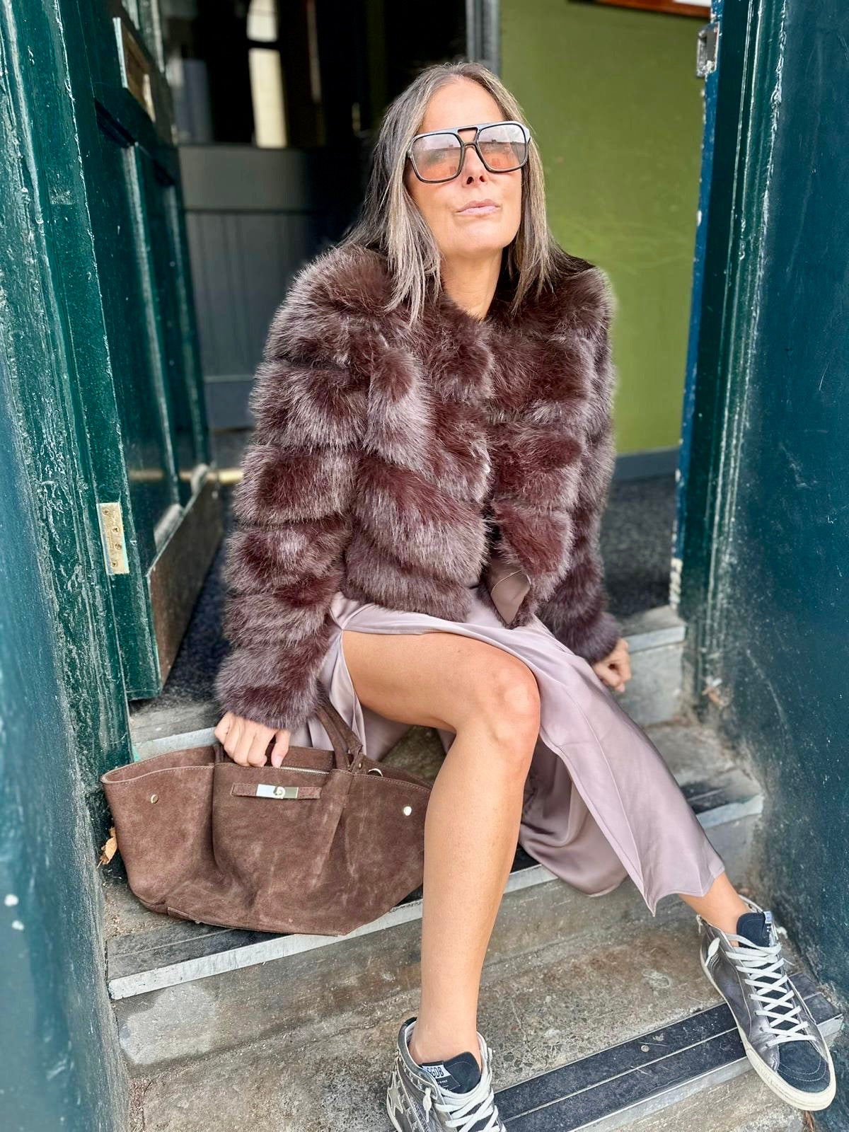 Anastasia Faux Fur Coat - Chocolate