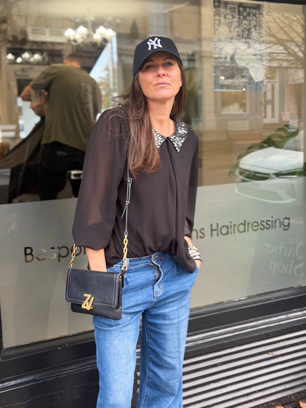 Siri Sequin Collar Blouse - Black