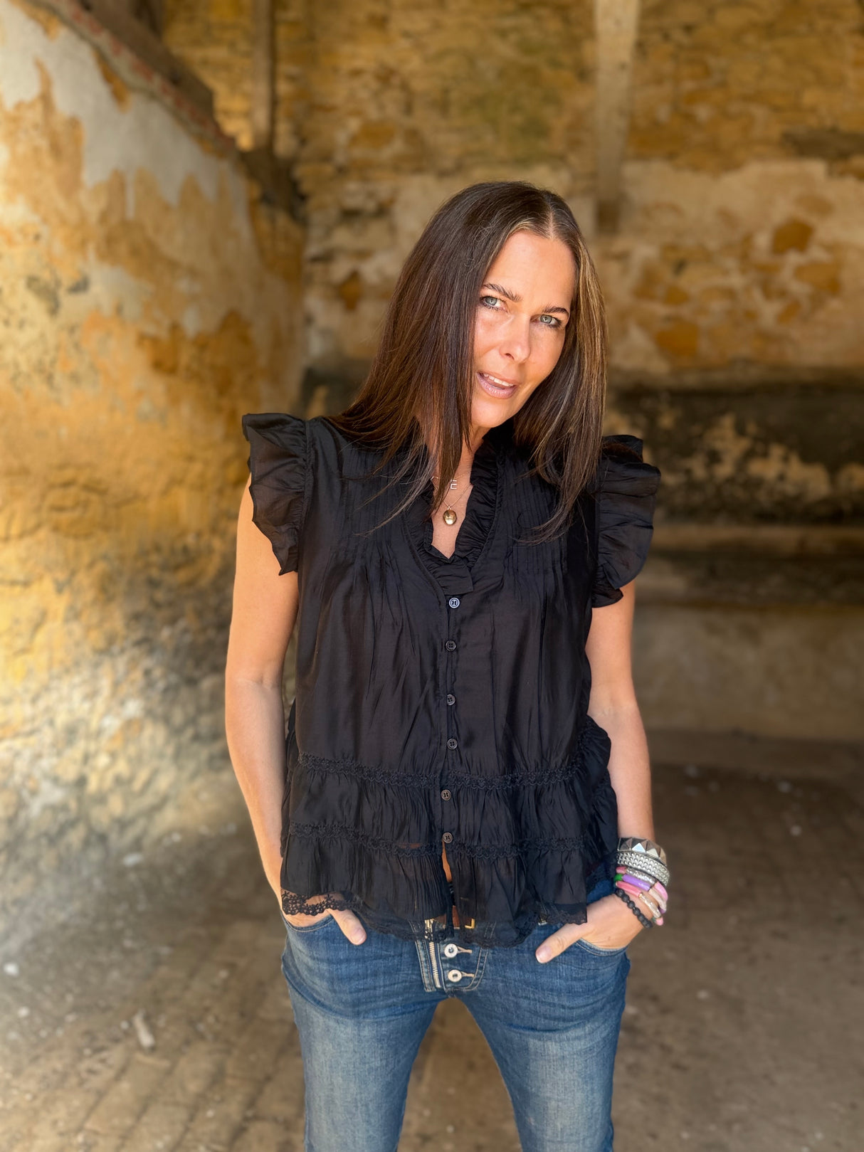 Arden Ruffle Blouse - Black