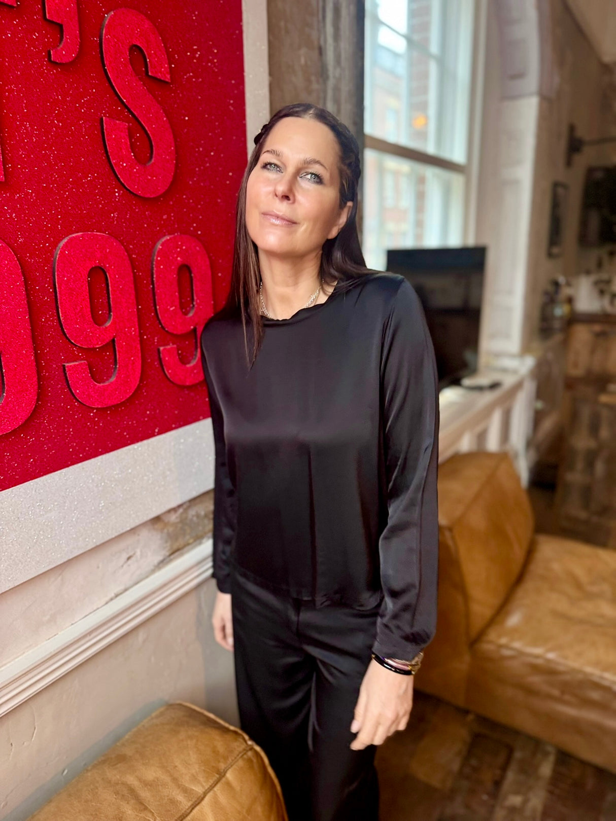 Isobel Silk Blend LS Top - Black