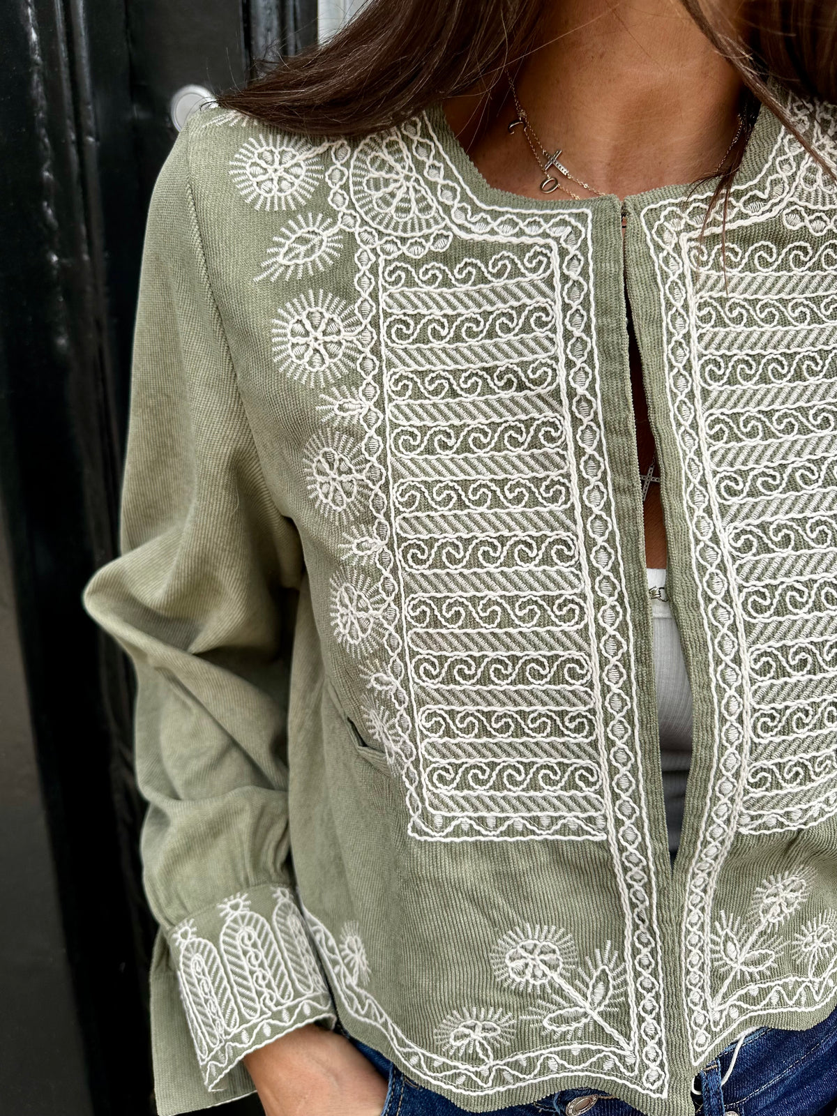 Oriana Embroidered Jacket - Khaki