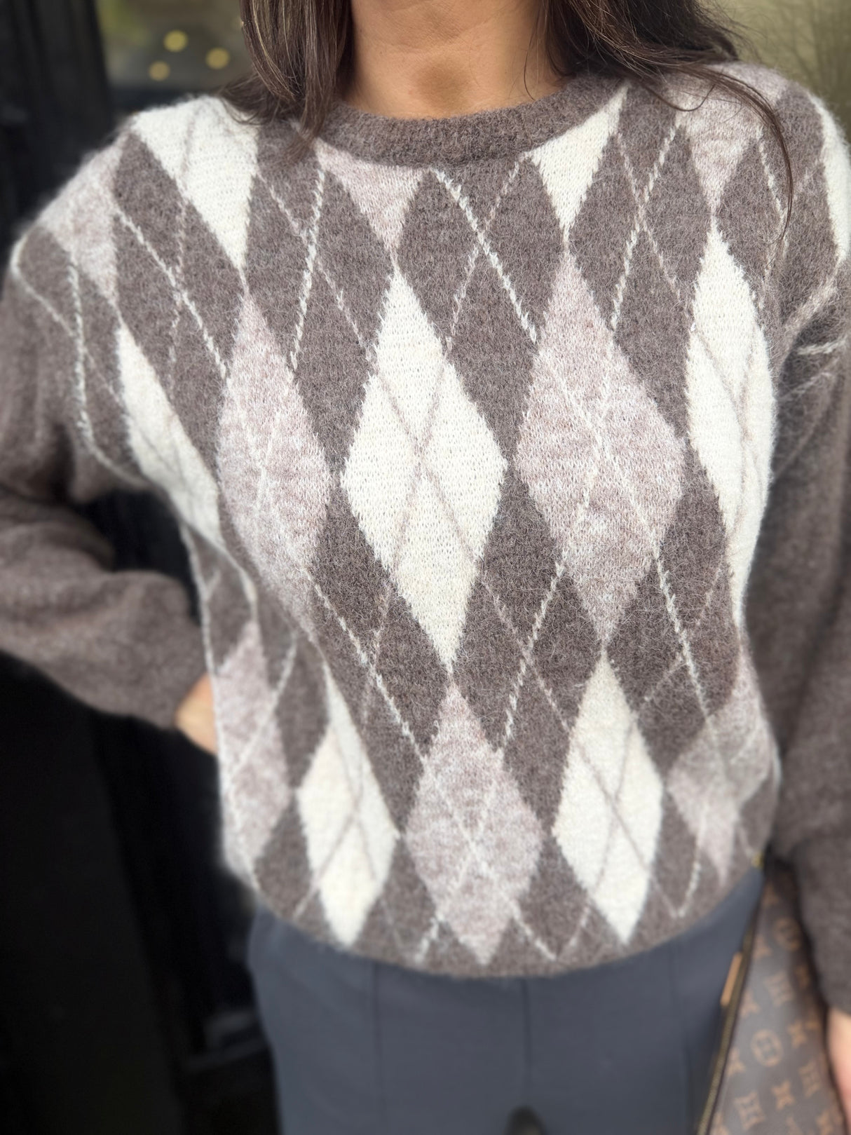 Argyle Crew Neck - Taupe
