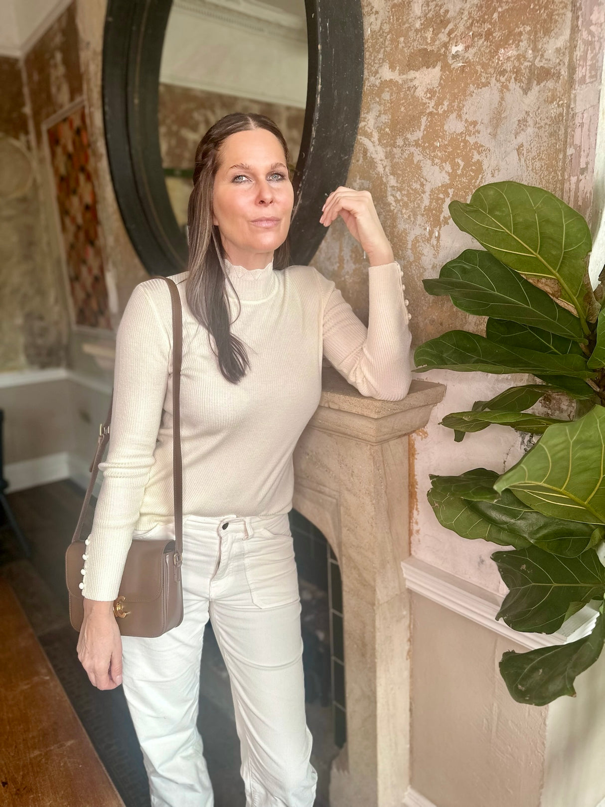 Jersey de cuello alto Claire - Crema