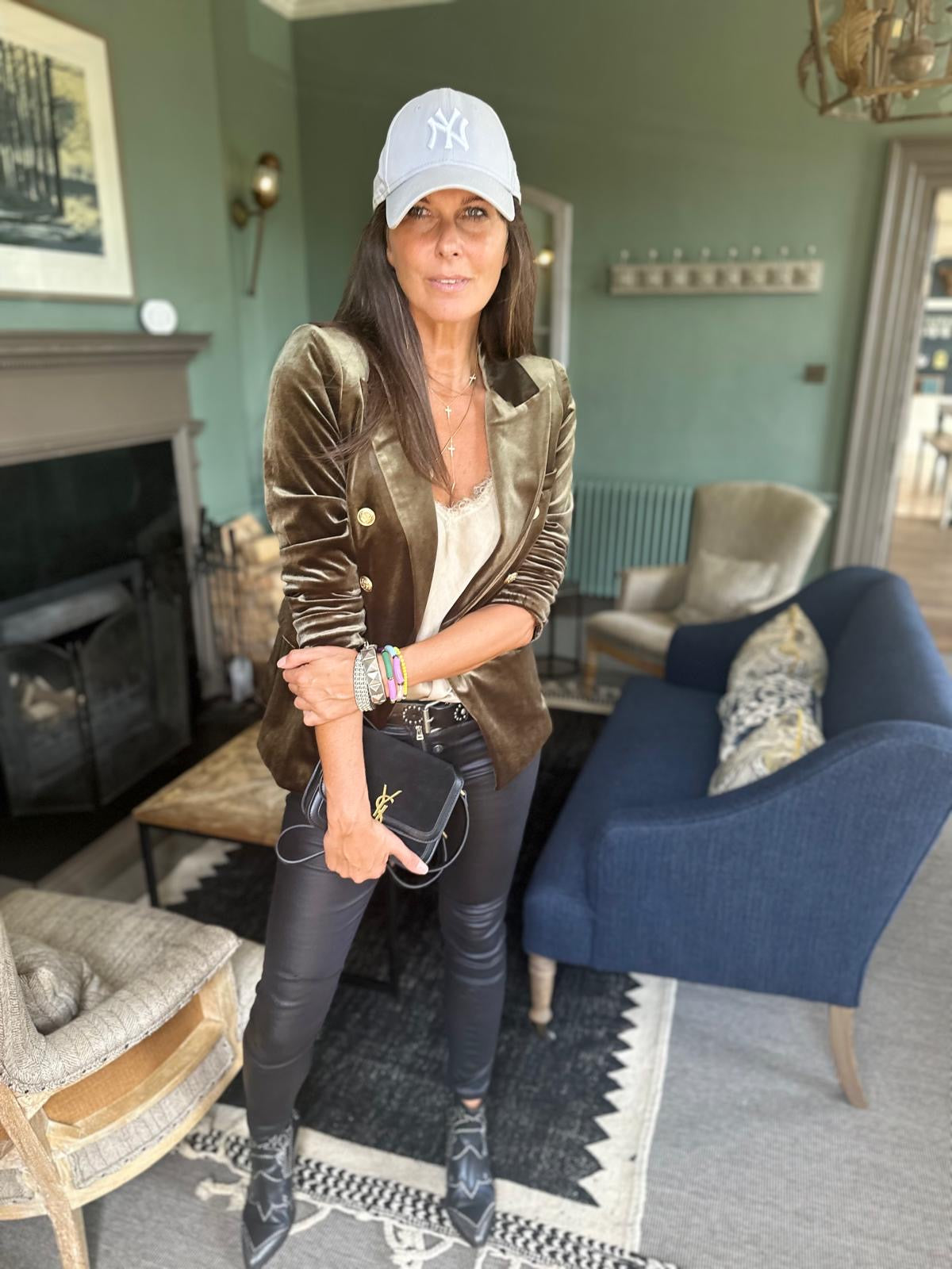 Victoria Velvet Blazer - Army Green