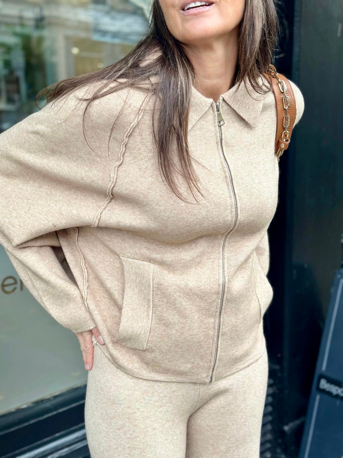 Oriane Zip Knit - Oatmeal