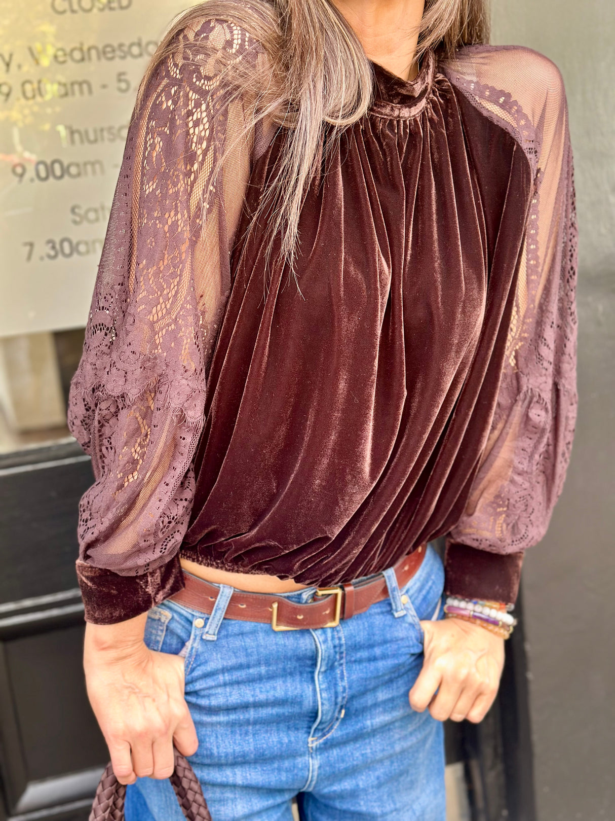 Rory Lace Sleeve Top - Chocolate