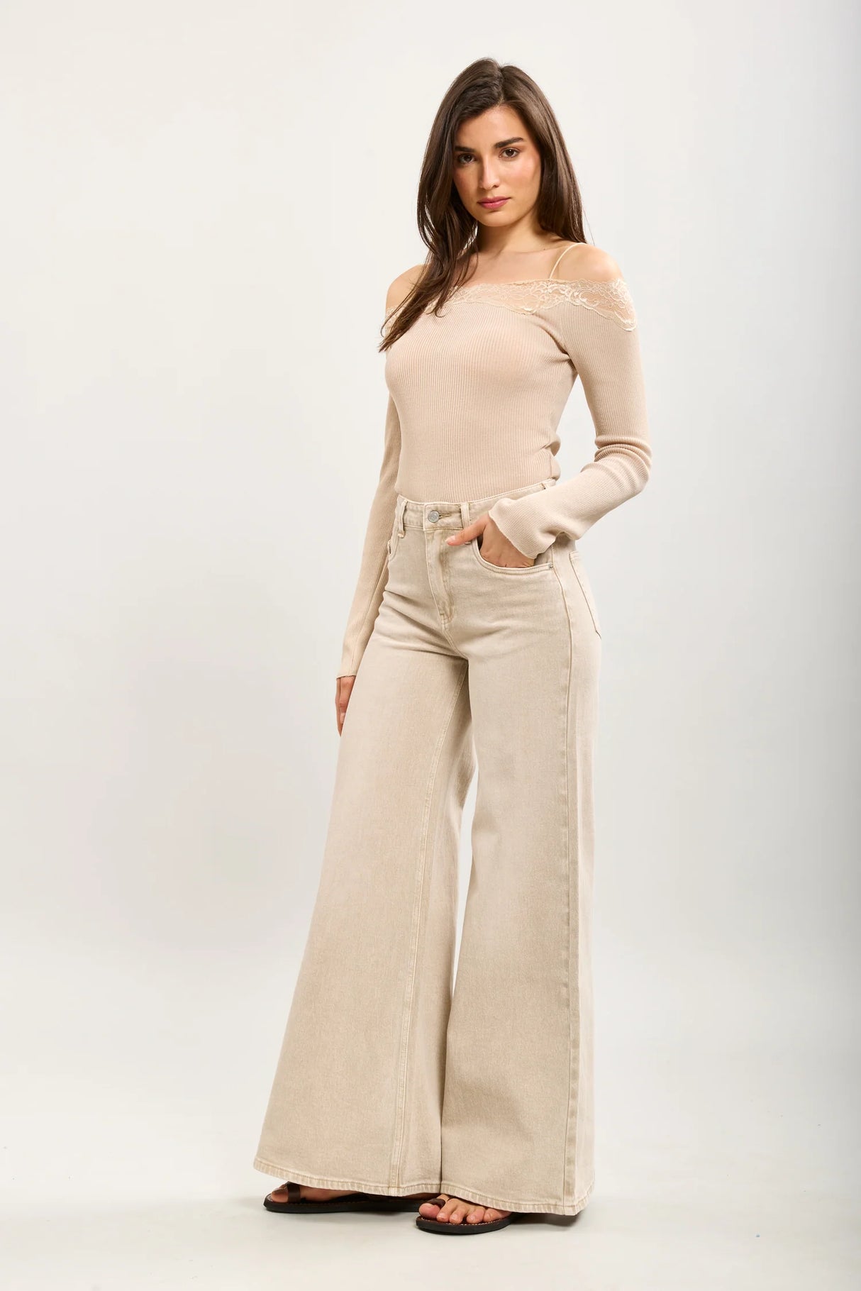 Ibiza Wide leg Jean - Stone