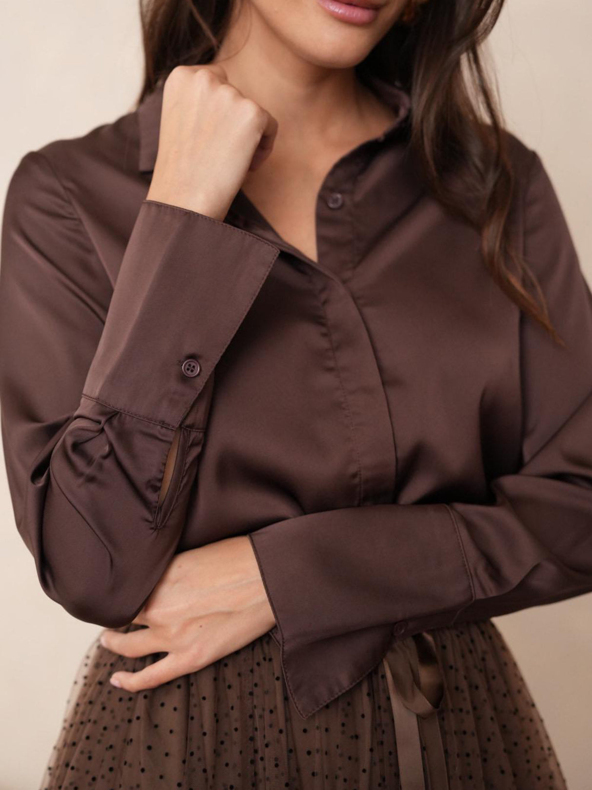 Camille Satin Shirt Chocolate