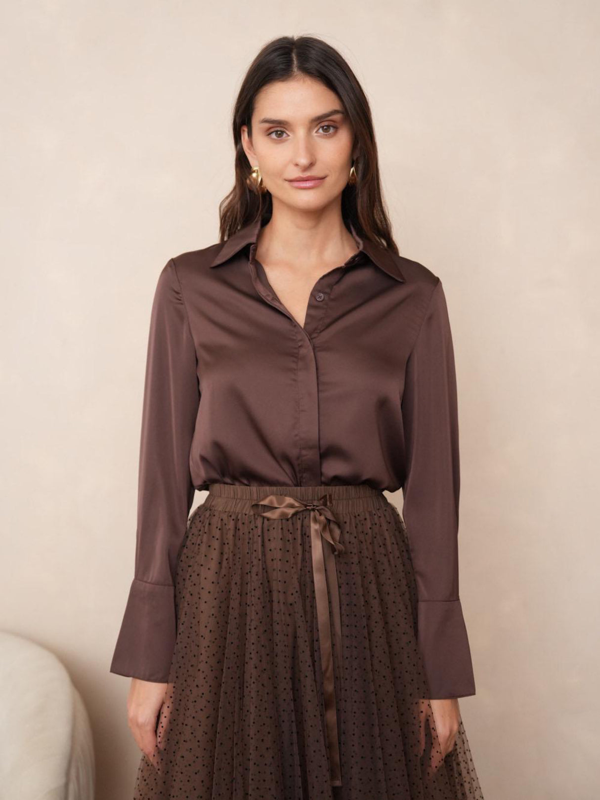 Camille Satin Shirt Chocolate