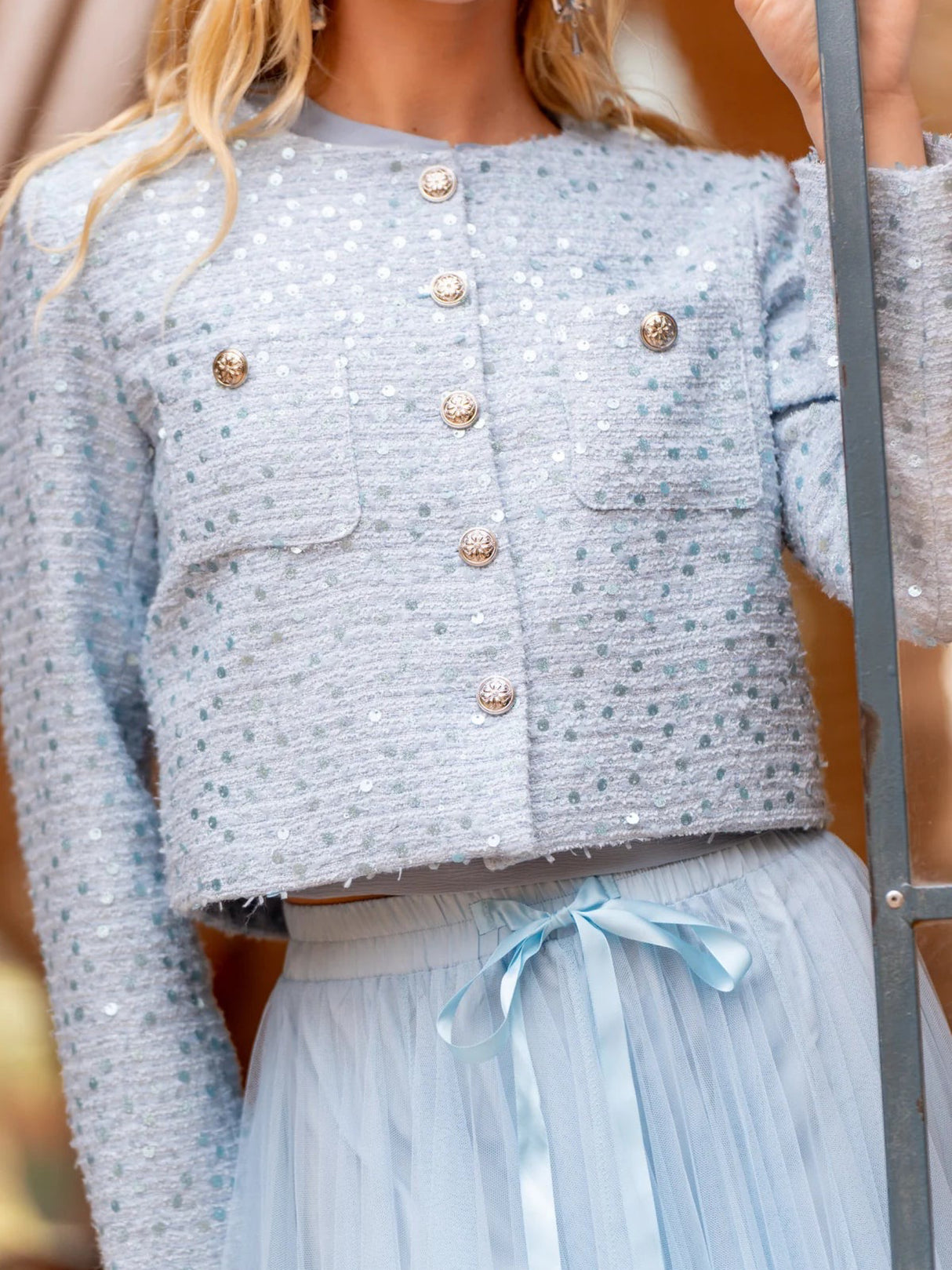 Fossie Sequin Blazer - Sky Blue