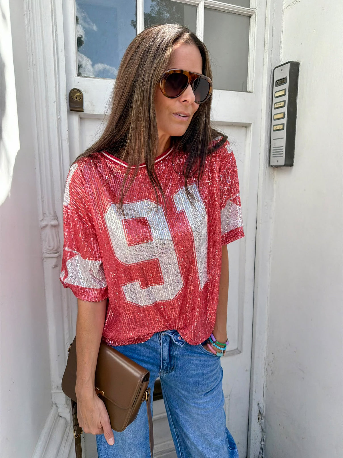Sequin NFL Inspired Top - Red