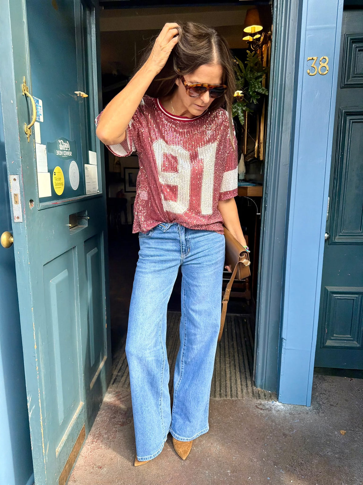 Sequin NFL Inspired Top - Burgundy