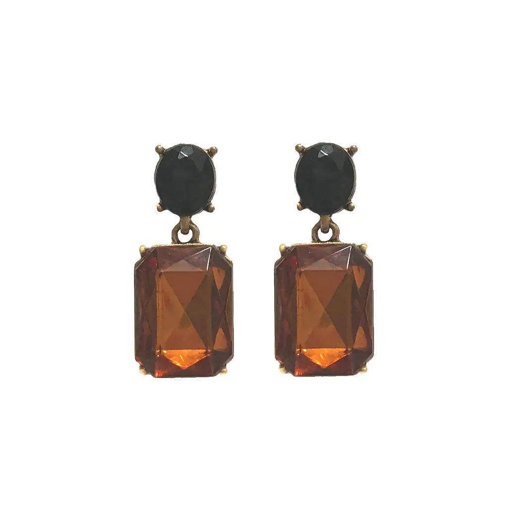 Oval Gem Earring - Walnut/Black