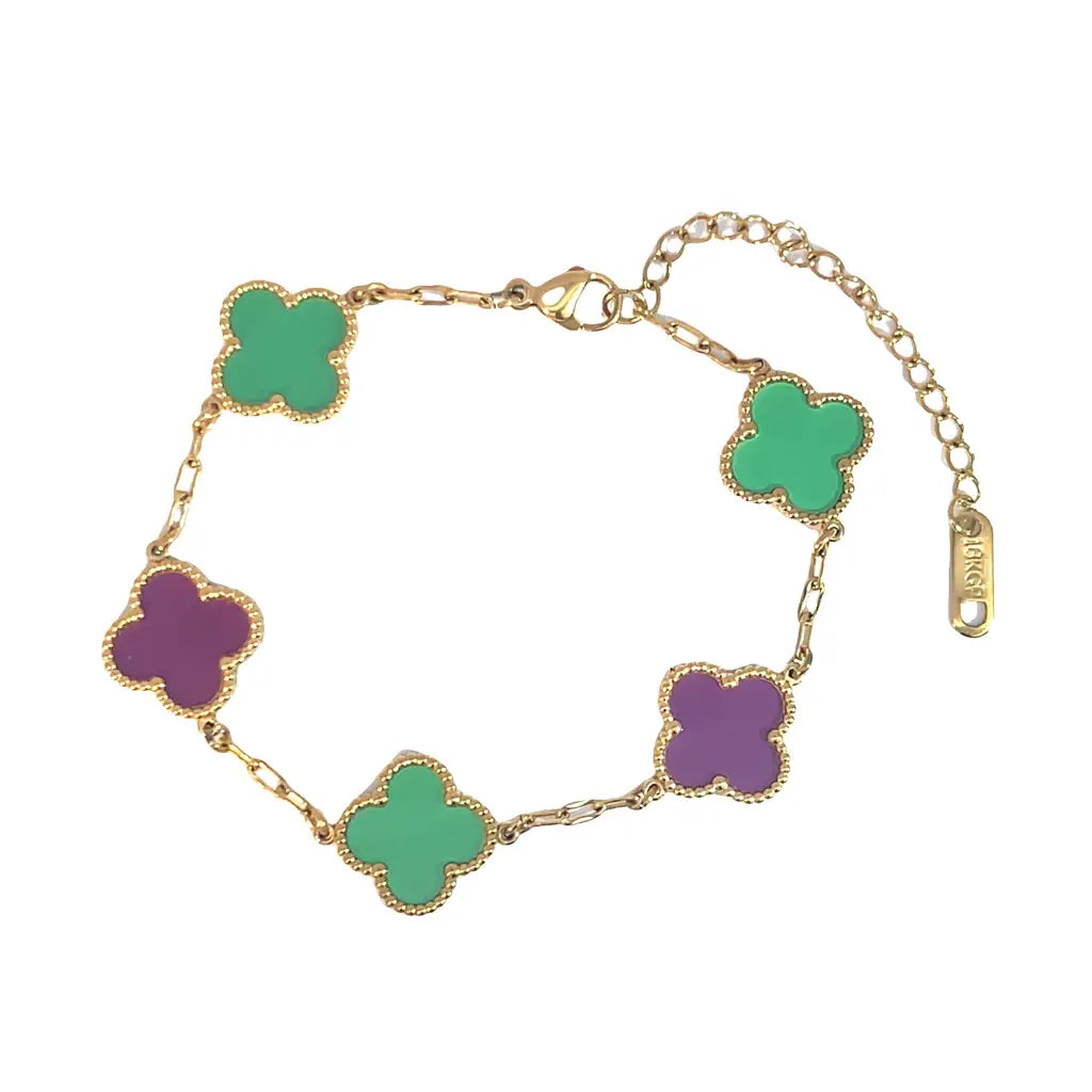 Four Leaf Bracelet - Green/Purple